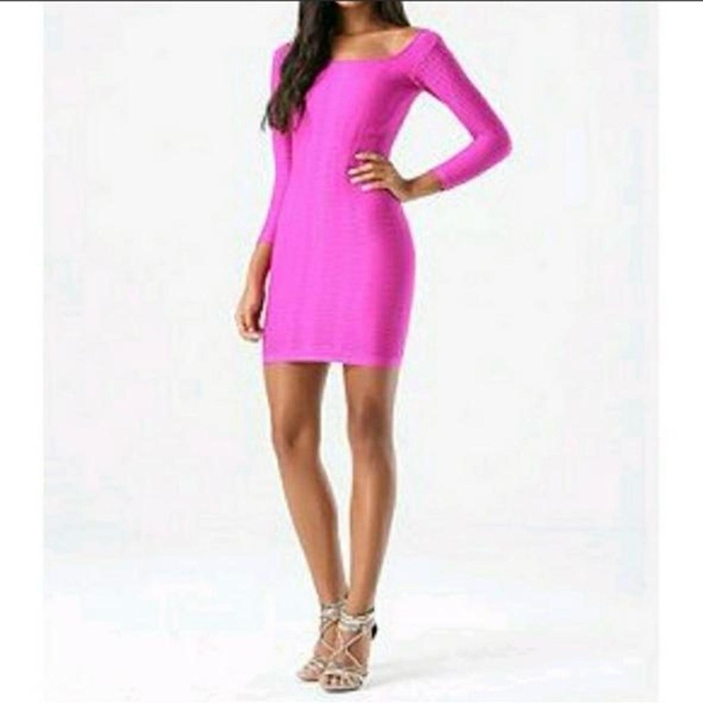 Bebe NWT Hot Magenta Pink Textured Stretchy Bodycon Mini Dress